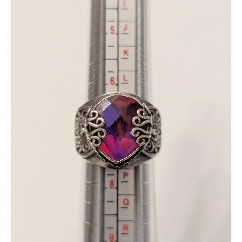 Sarda‎ Bali Sterling Silver 925 Pear Shaped Pink Purple Quartz Filigree Ring 7